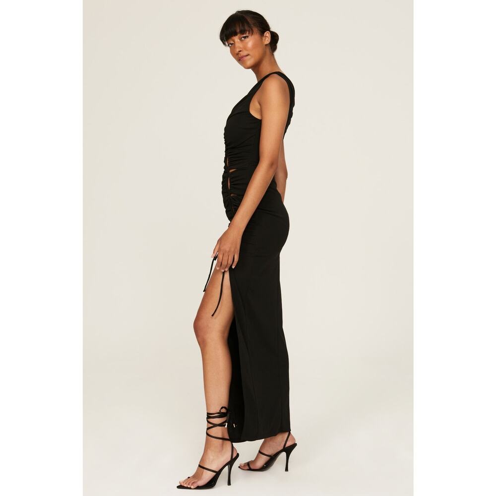 Nicholas Prisha Black One Shoulder Cut Out Slit Maxi Gown Size 8 - Picture 2 of 13